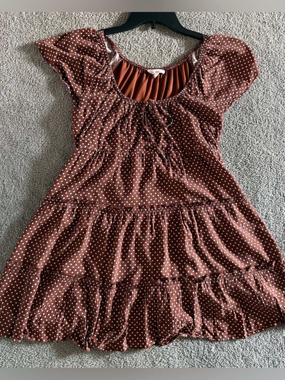 LA Hearts Brown Polka Dot Babydoll Dress - Picture 5 of 5